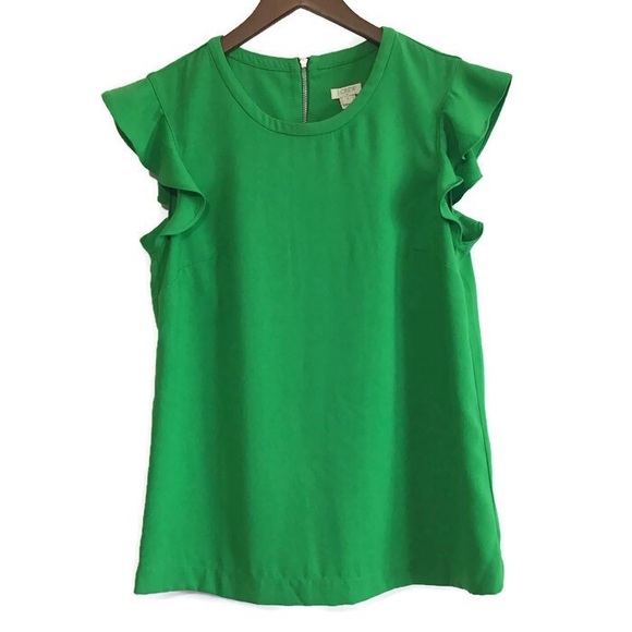J. Crew Tops - J. Crew Ruffled Sleeve Green Top Size 2